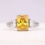 Radiant Cut Citrine Three Stone Diamond Ring - Minimal Carbon