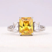 Radiant Cut Citrine Three Stone Diamond Ring - Minimal Carbon