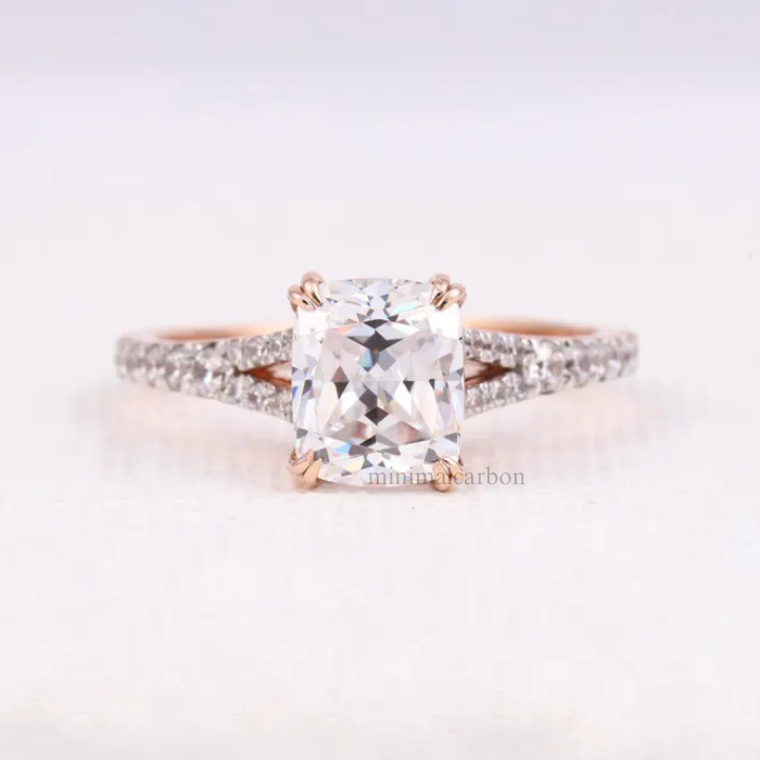 Radiant Cut Moissanite Diamond Accent Engagement Ring