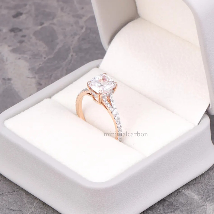 Radiant Cut Moissanite Diamond Accent Engagement Ring