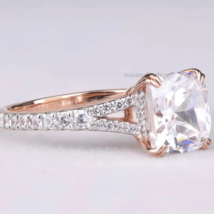 Radiant Cut Moissanite Diamond Accent Engagement Ring