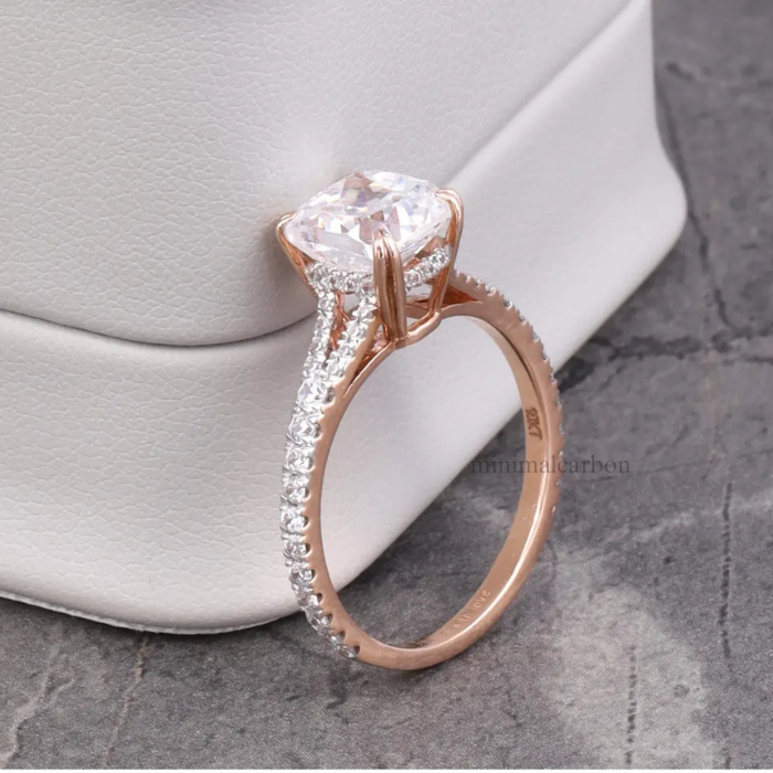 Radiant Cut Moissanite Diamond Accent Engagement Ring