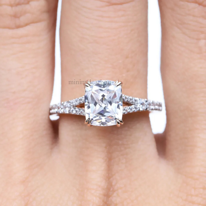 Radiant Cut Moissanite Diamond Accent Engagement Ring