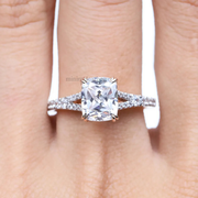 Radiant Cut Moissanite Diamond Accent Engagement Ring