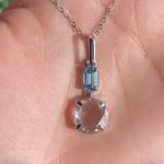 Round And Emerald Cut Diamond Drop Pendant Necklace