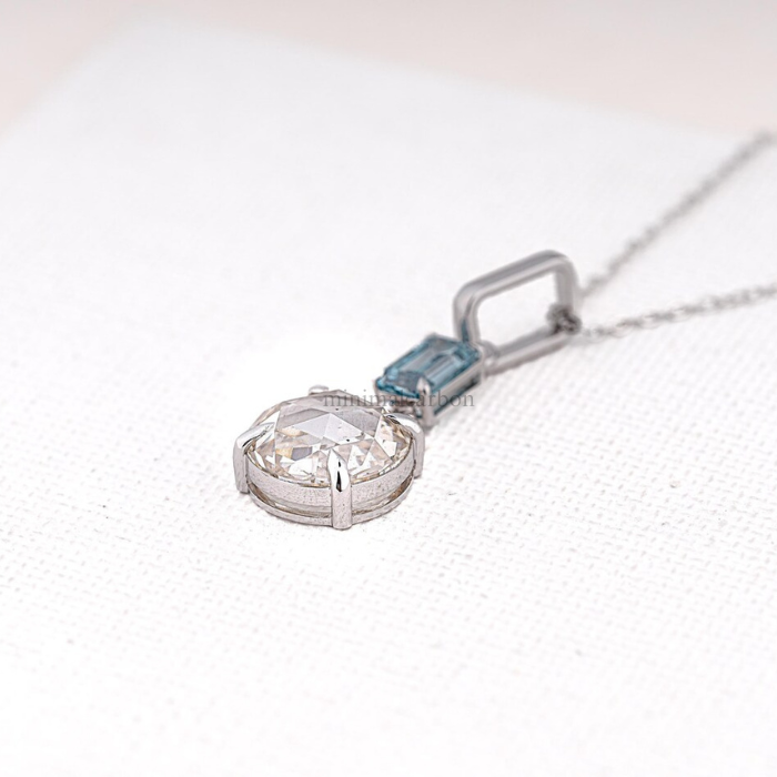 Round And Emerald Cut Diamond Drop Pendant Necklace