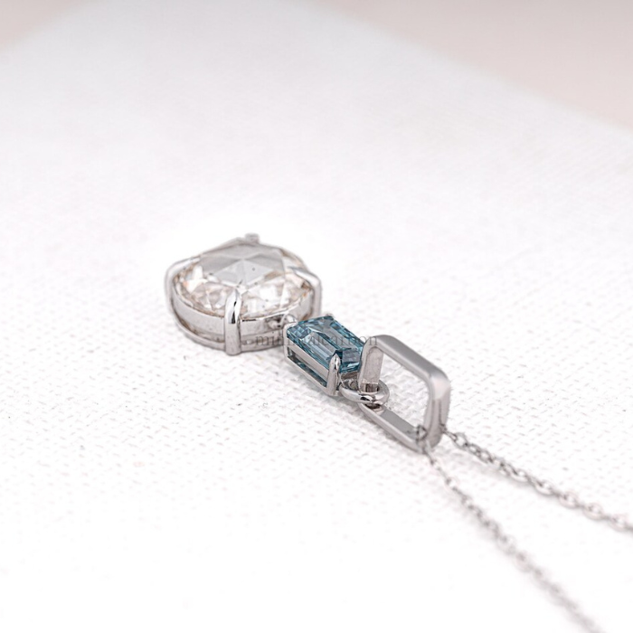 Round And Emerald Cut Diamond Drop Pendant Necklace