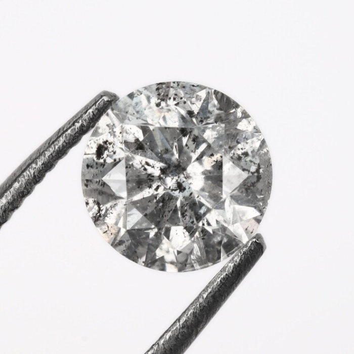 0.68 CT, 5.4 MM Round Brilliant Cut Diamond, Natural Loose Diamond Salt And Pepper Diamond - Minimal Carbon