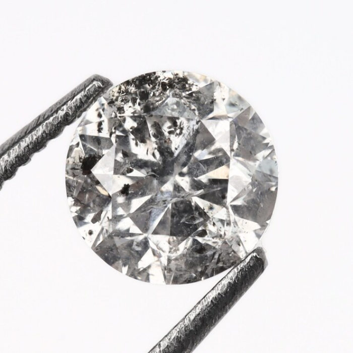 0.60 CT, 5.1 MM Round Brilliant Cut Diamond, Natural Loose Diamond Salt And Pepper Diamond - Minimal Carbon