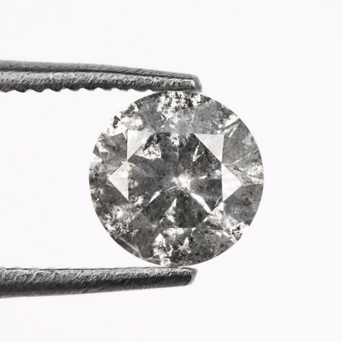 0.53 CT, 5.1 MM Round Brilliant Cut Diamond, Natural Loose Diamond Salt And Pepper Diamond - Minimal Carbon