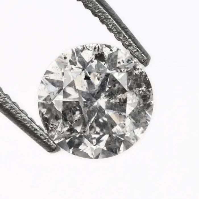0.60 CT, 5.1 MM Round Brilliant Cut Diamond, Natural Loose Diamond Salt And Pepper Diamond - Minimal Carbon