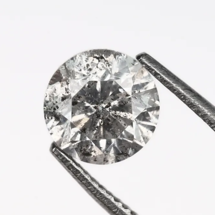 0.68 CT, 5.4 MM Round Brilliant Cut Diamond, Natural Loose Diamond Salt And Pepper Diamond - Minimal Carbon