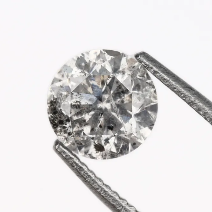 0.60 CT, 5.1 MM Round Brilliant Cut Diamond, Natural Loose Diamond Salt And Pepper Diamond - Minimal Carbon
