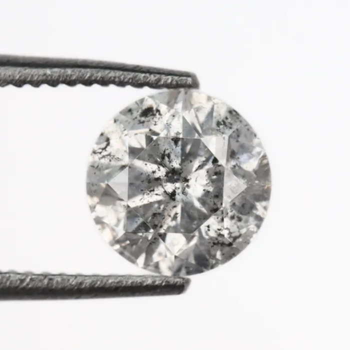 0.68 CT, 5.4 MM Round Brilliant Cut Diamond, Natural Loose Diamond Salt And Pepper Diamond - Minimal Carbon