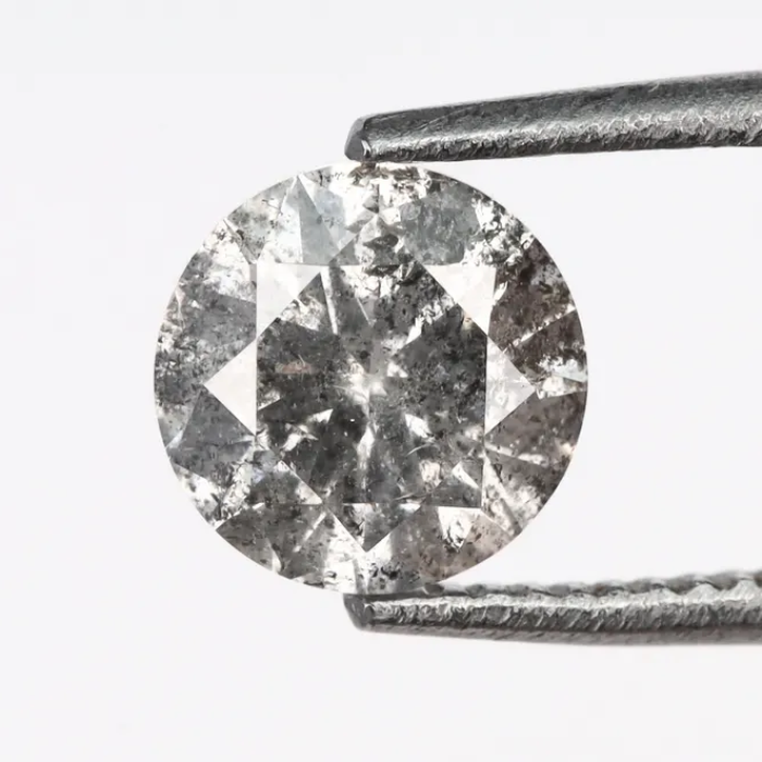 0.53 CT, 5.1 MM Round Brilliant Cut Diamond, Natural Loose Diamond Salt And Pepper Diamond - Minimal Carbon