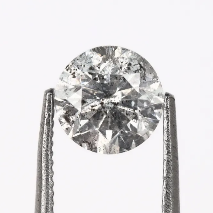0.68 CT, 5.4 MM Round Brilliant Cut Diamond, Natural Loose Diamond Salt And Pepper Diamond - Minimal Carbon
