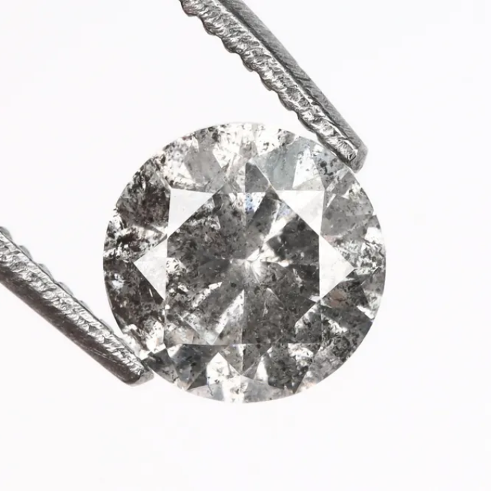 0.53 CT, 5.1 MM Round Brilliant Cut Diamond, Natural Loose Diamond Salt And Pepper Diamond - Minimal Carbon