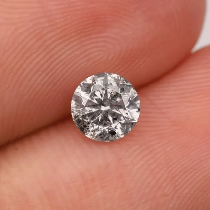 0.60 CT, 5.1 MM Round Brilliant Cut Diamond, Natural Loose Diamond Salt And Pepper Diamond - Minimal Carbon