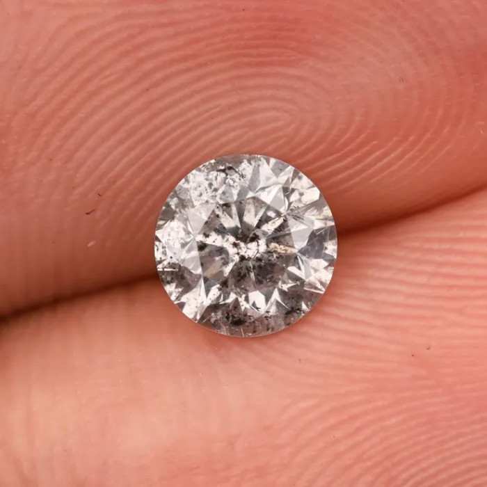 0.68 CT, 5.4 MM Round Brilliant Cut Diamond, Natural Loose Diamond Salt And Pepper Diamond - Minimal Carbon