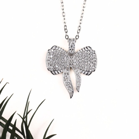 moissanite diamond pendant round cut bow shape