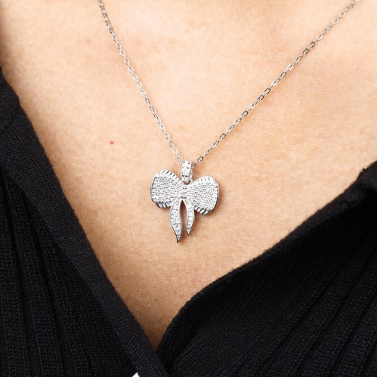 moissanite diamond pendant round cut bow shape