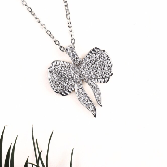 moissanite diamond pendant round cut bow shape