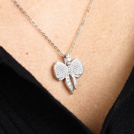 moissanite diamond pendant round cut bow shape