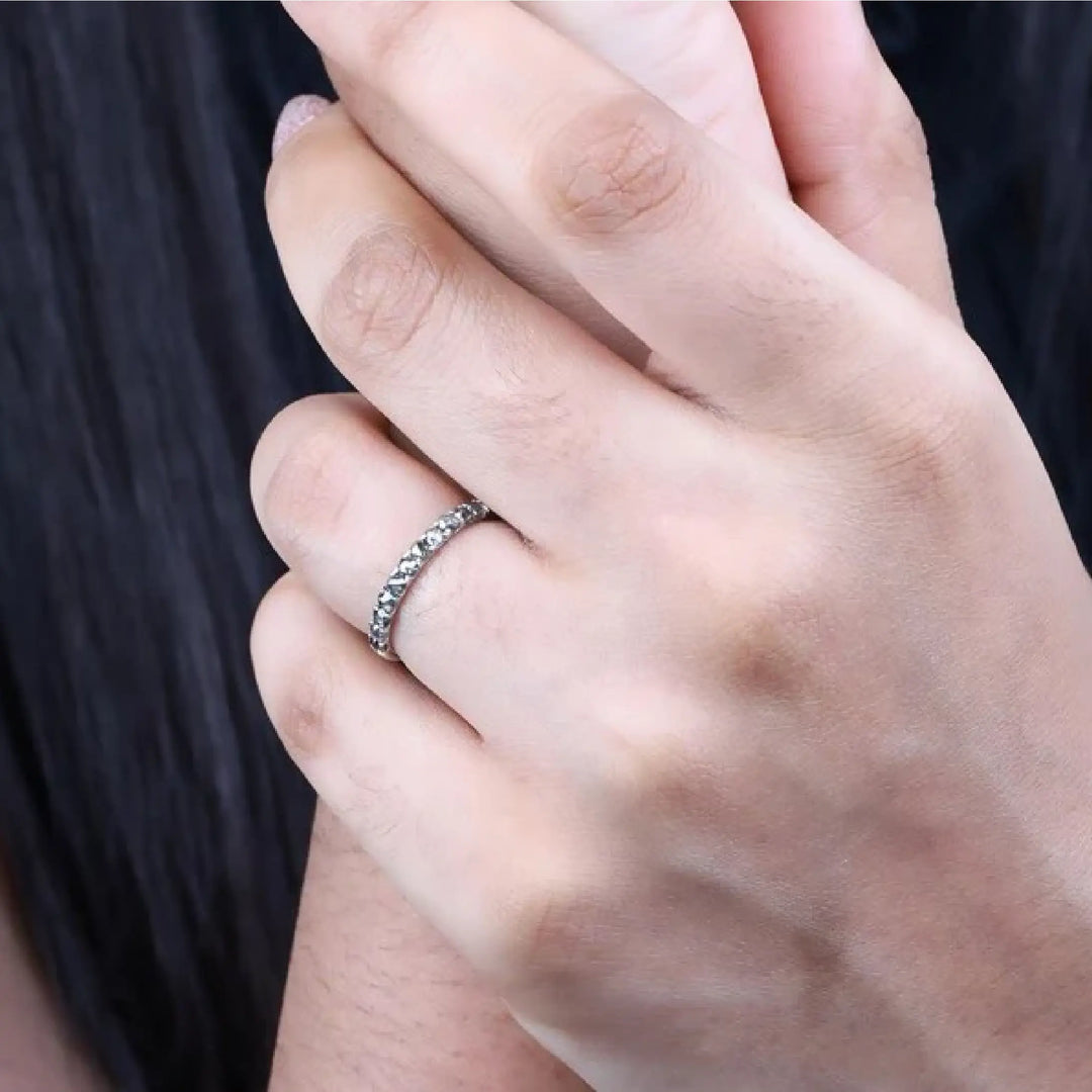 Round Cut Half Eternity Salt and Pepper Diamond Wedding Band