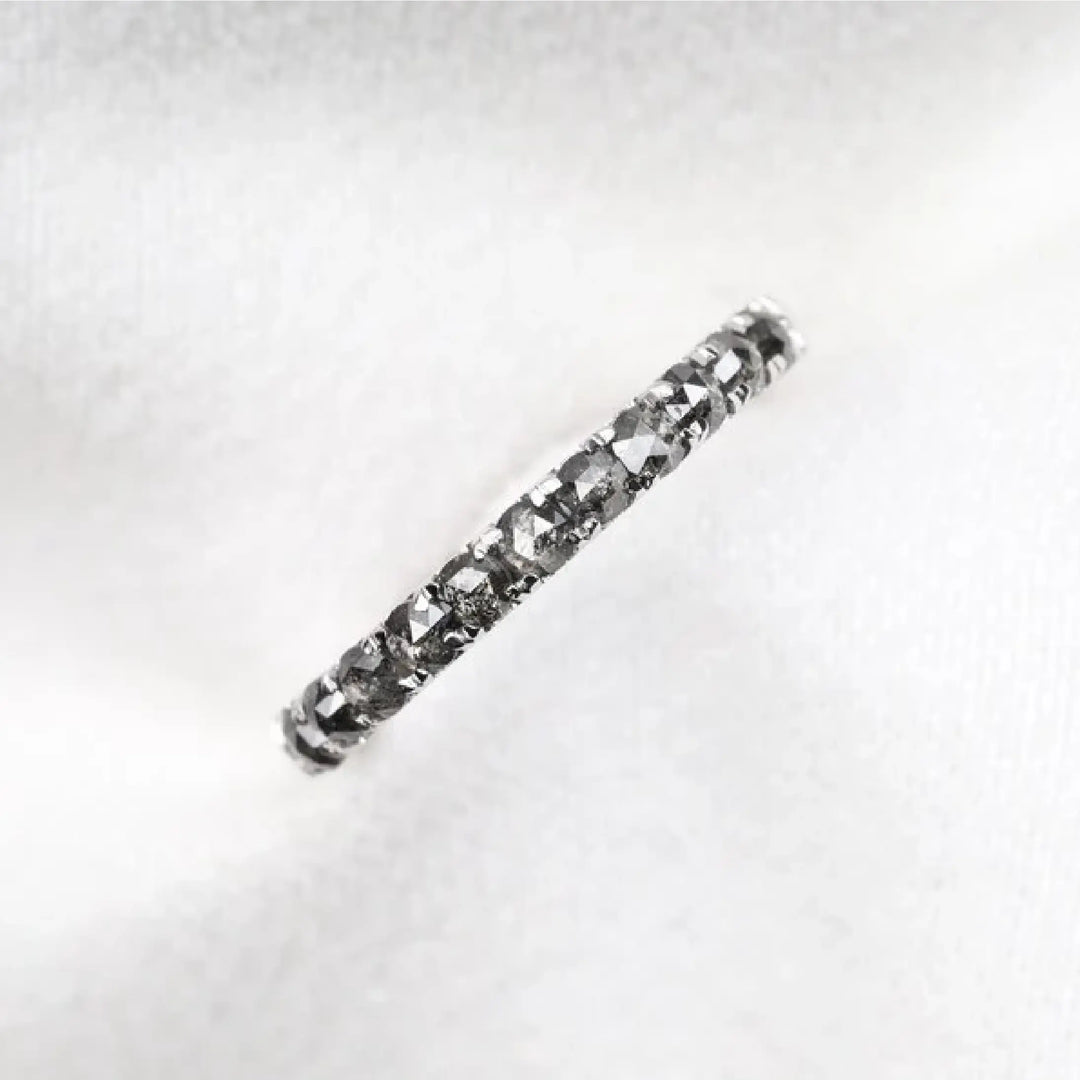 Round Cut Half Eternity Salt and Pepper Diamond Wedding Band