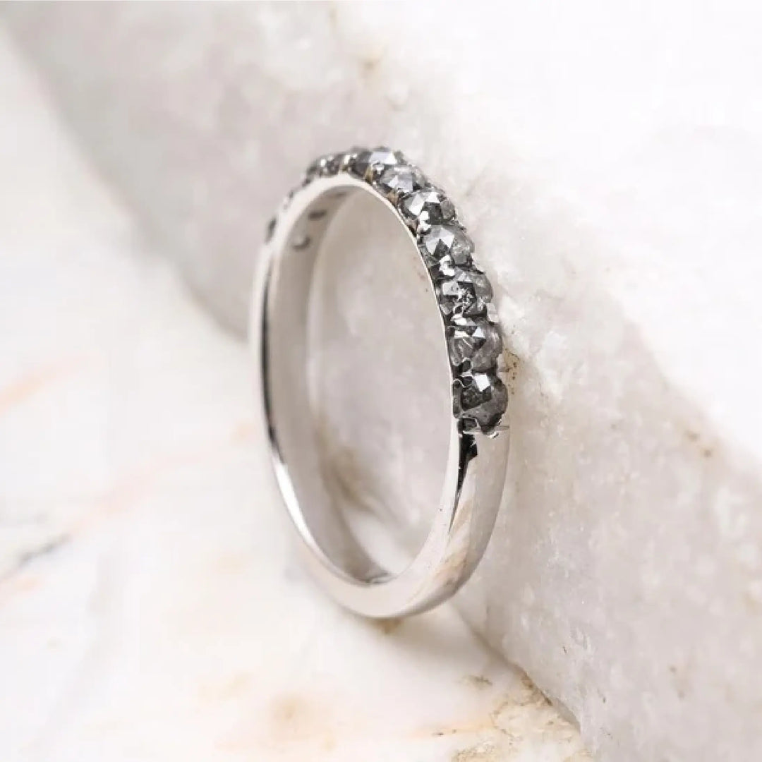 Round Cut Half Eternity Salt and Pepper Diamond Wedding Band