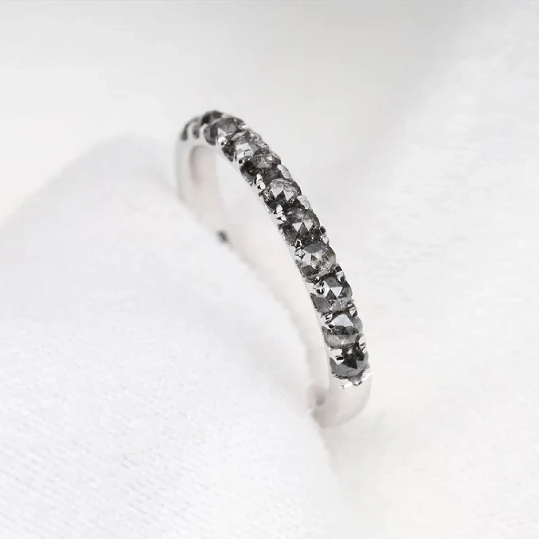 Round Cut Half Eternity Salt and Pepper Diamond Wedding Band