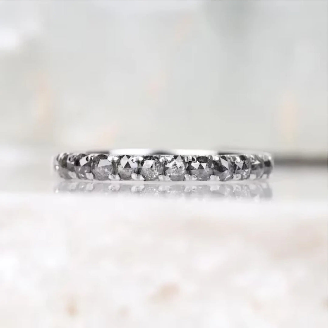 Round Cut Half Eternity Salt and Pepper Diamond Wedding Band