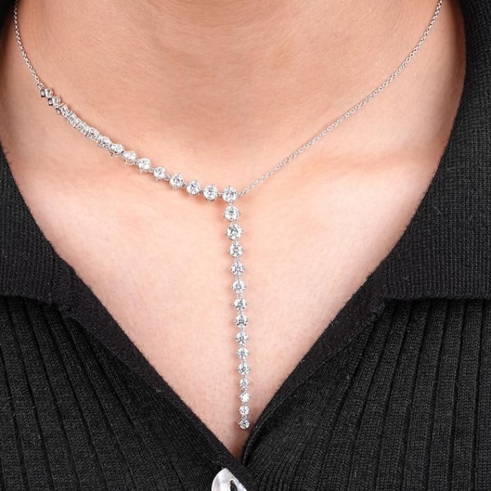 Round Cut Lab Grown Diamond Y Collar Lariat Necklace