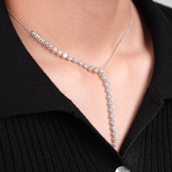 Round Cut Lab Grown Diamond Y Collar Lariat Necklace