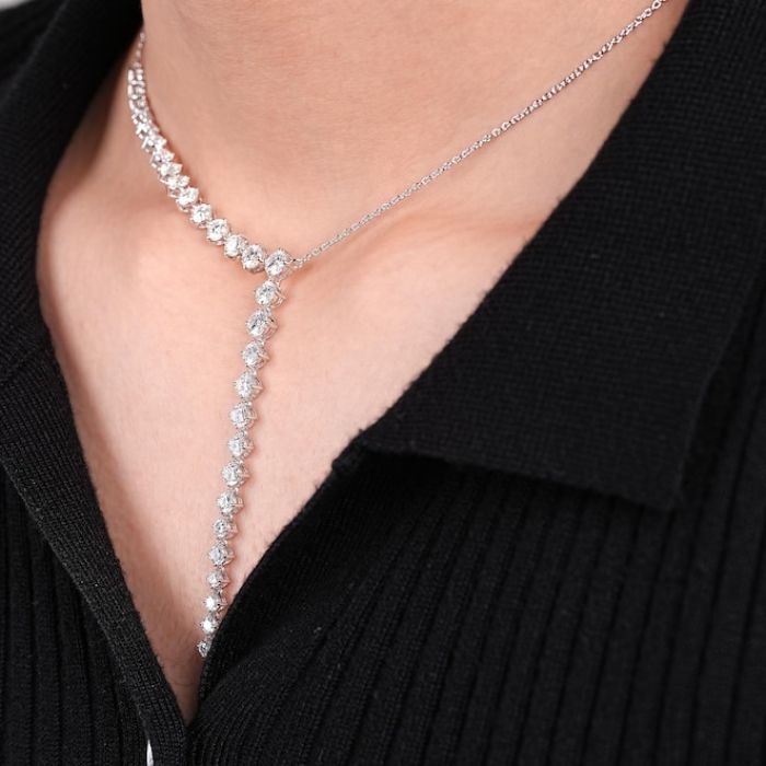Round Cut Lab Grown Diamond Y Collar Lariat Necklace