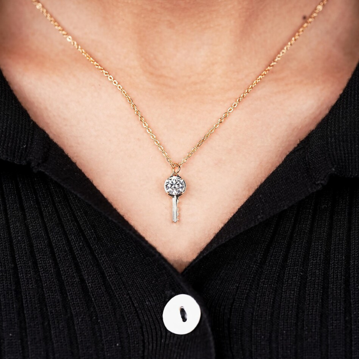 Round Cut Lab Grown Diamond Key Pendant - Minimal Carbon