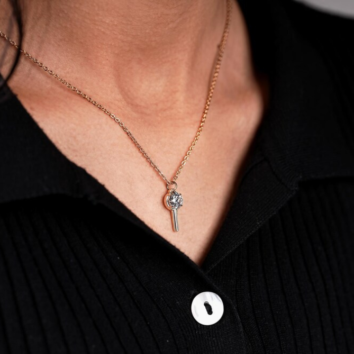 Round Cut Lab Grown Diamond Key Pendant - Minimal Carbon