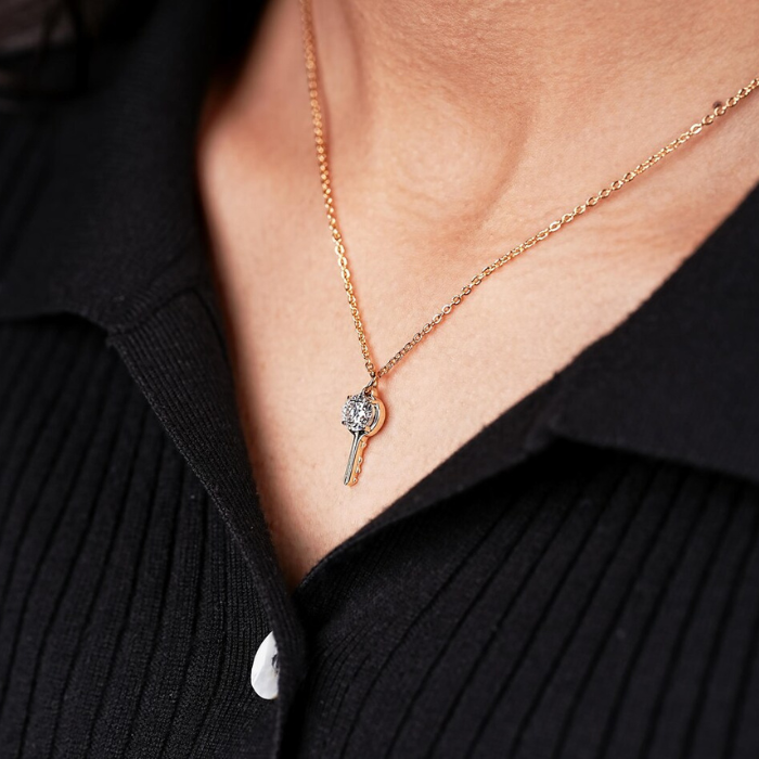 Round Cut Lab Grown Diamond Key Pendant - Minimal Carbon