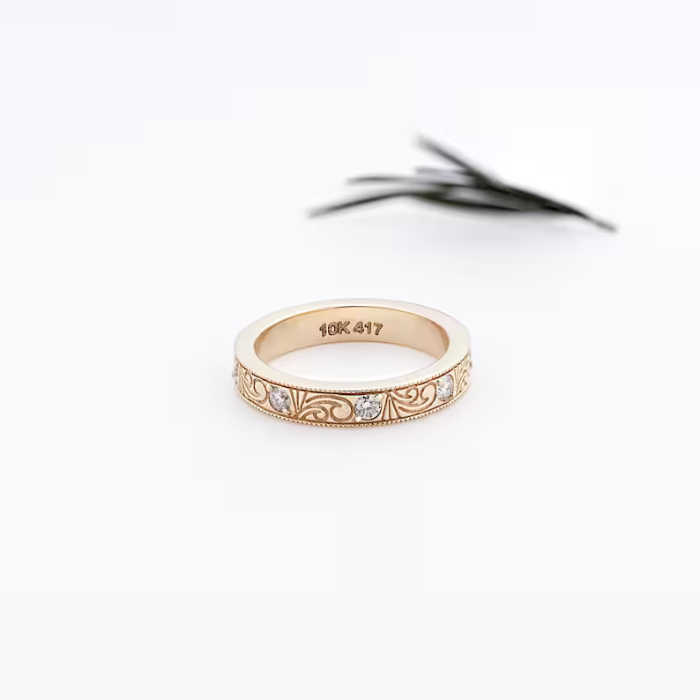 Round Lab Grown Diamond Vintage Filigree Wedding Band - Minimal Carbon