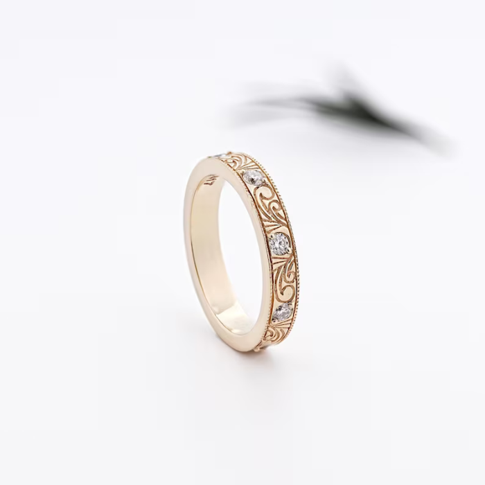 Round Lab Grown Diamond Vintage Filigree Wedding Band - Minimal Carbon
