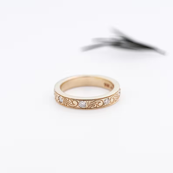 Round Lab Grown Diamond Vintage Filigree Wedding Band - Minimal Carbon