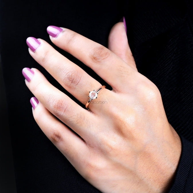 Round Rose Cut Salt and Pepper Lab Diamond Ring