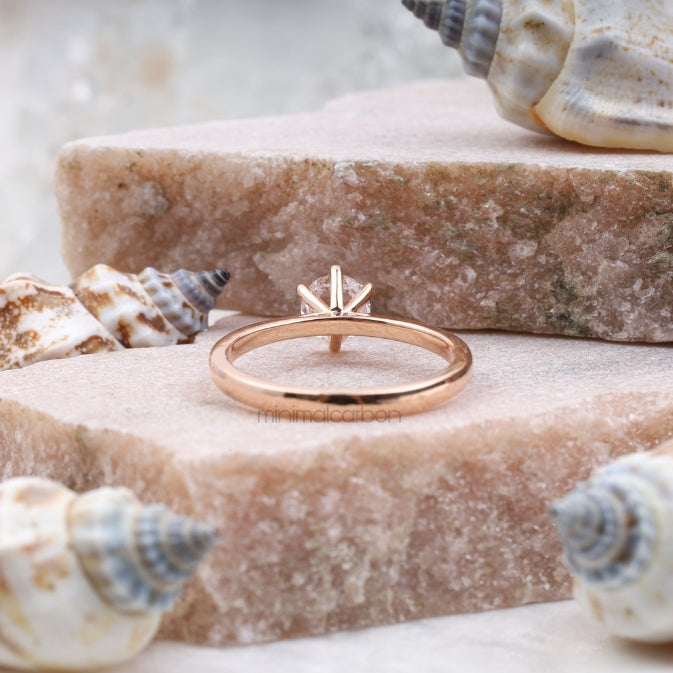 Round Rose Cut Salt and Pepper Lab Diamond Ring