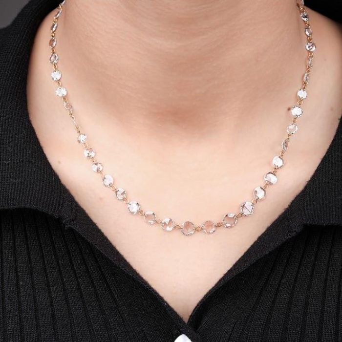 Round Rose Cut Floating Lab Grown Diamond Station Necklace | TheMinimalCarbon