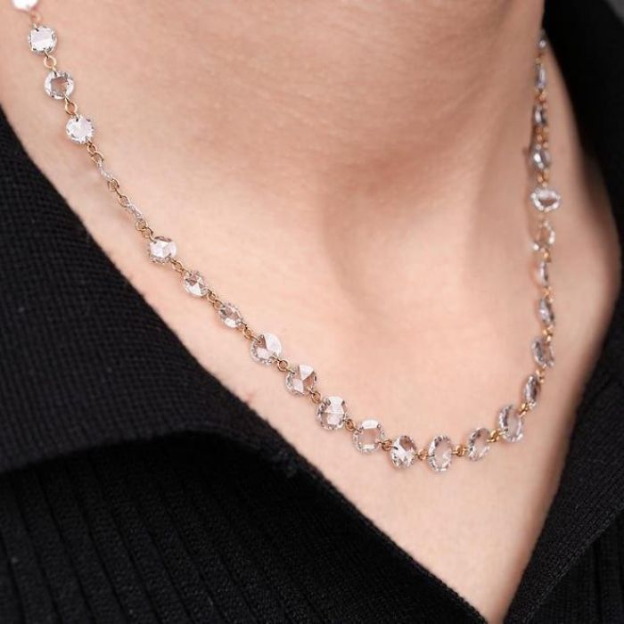 Round Rose Cut Floating Lab Grown Diamond Station Necklace | TheMinimalCarbon