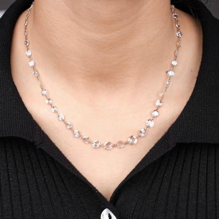 Round Rose Cut Floating Lab Grown Diamond Station Necklace | TheMinimalCarbon