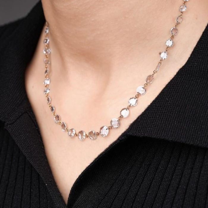 Round Rose Cut Floating Lab Grown Diamond Station Necklace | TheMinimalCarbon