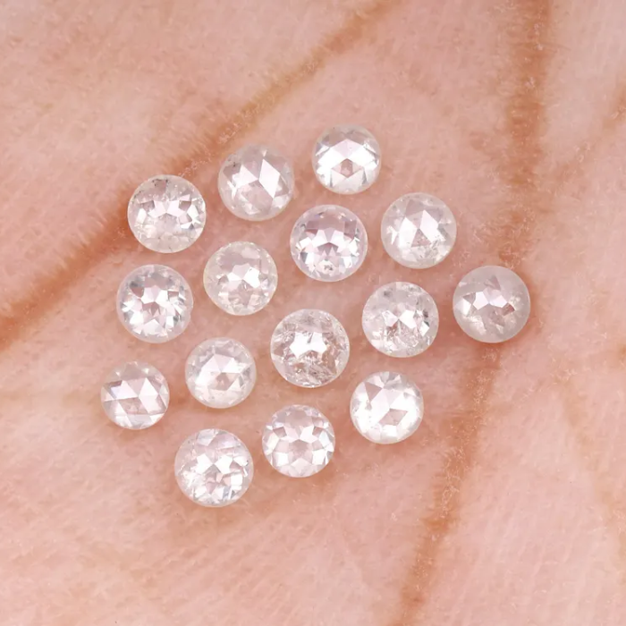 Round Rose Cut Milky White Natural Earth Mined Diamond - Minimal Carbon