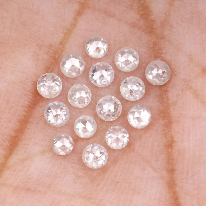 Round Rose Cut Milky White Natural Earth Mined Diamond - Minimal Carbon