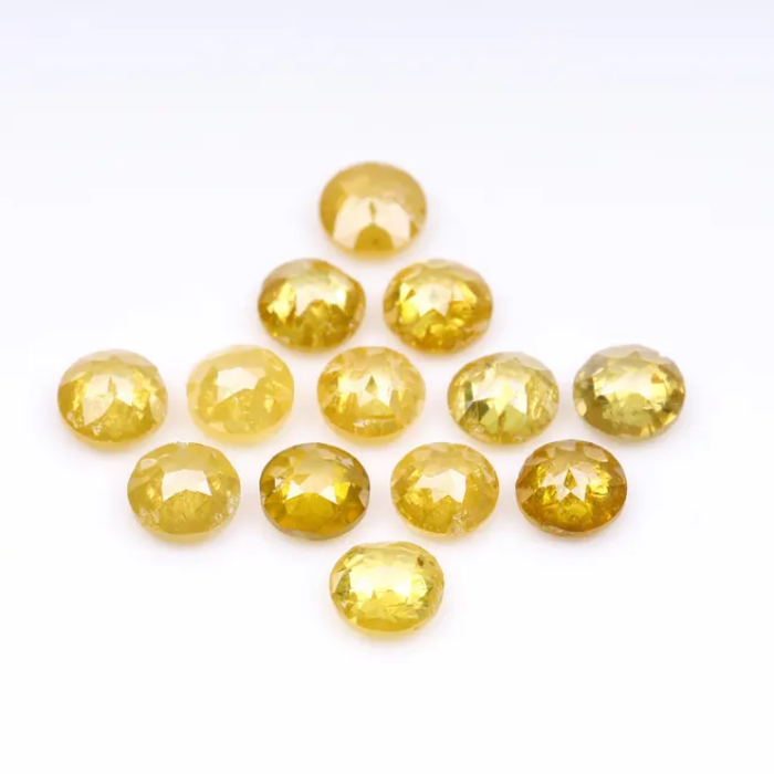 Round Rose Cut Natural Loose Yellow Diamond - Minimal Carbon